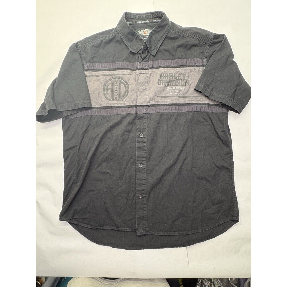 Harley Davidson Shirt Mens XL Black Gray Short Sleeve Button Front